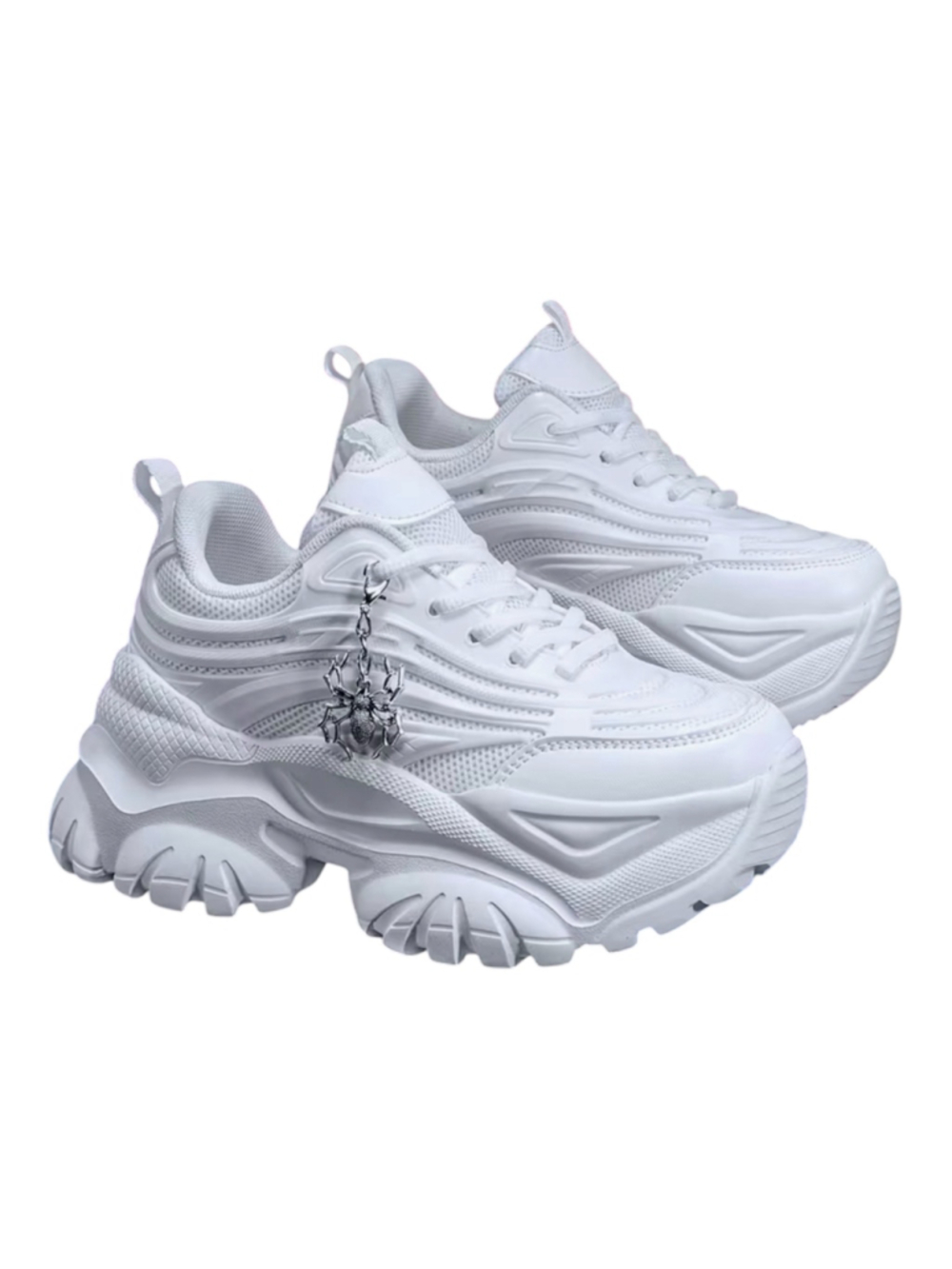 Women's Unbranded All White Platform Sneakers with Silver Spider Charm Size 41